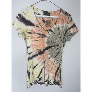 Green and Orange V- Neck Tie-Dye Top